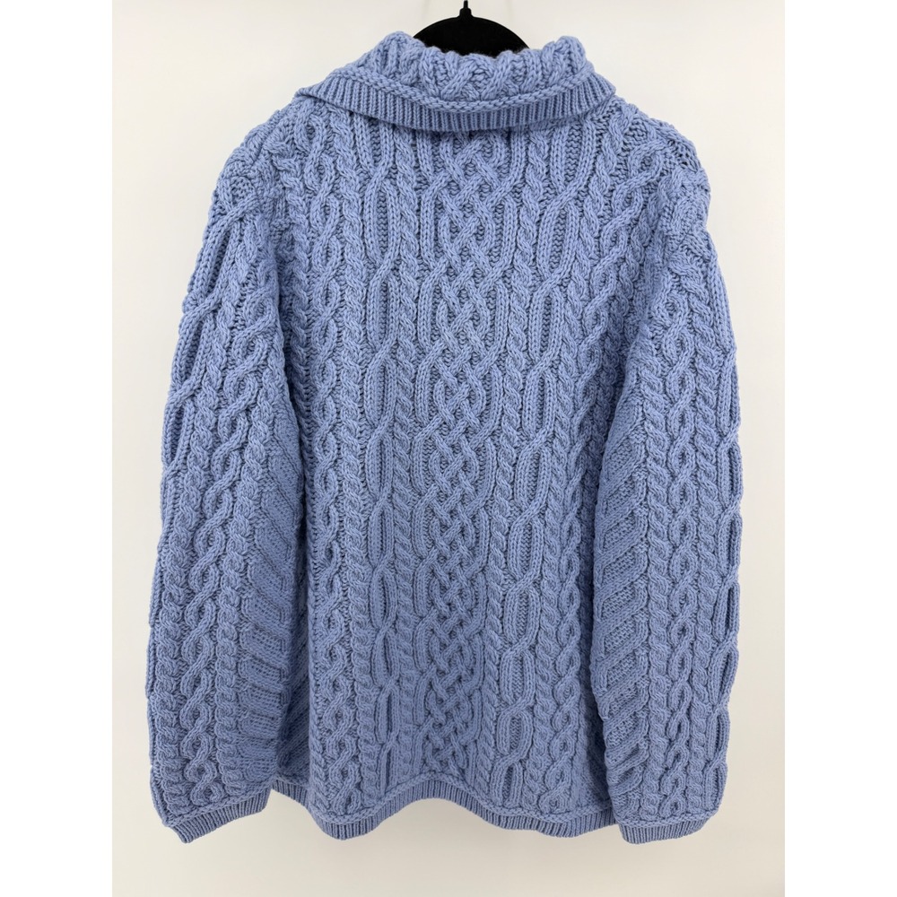 Aran Crafts Ireland Mens Blue 100% Merino Wool Cable Knit Cardigan Sweater L - Picture 3 of 4